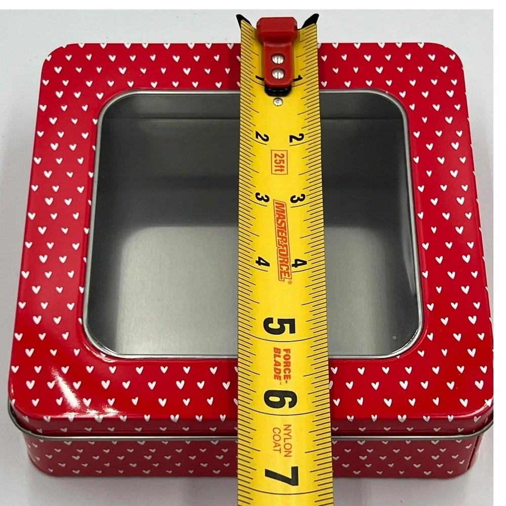 Horizon Group USA Cookie Tin Red Square 6in Hearts Very Good Window Lid 139315